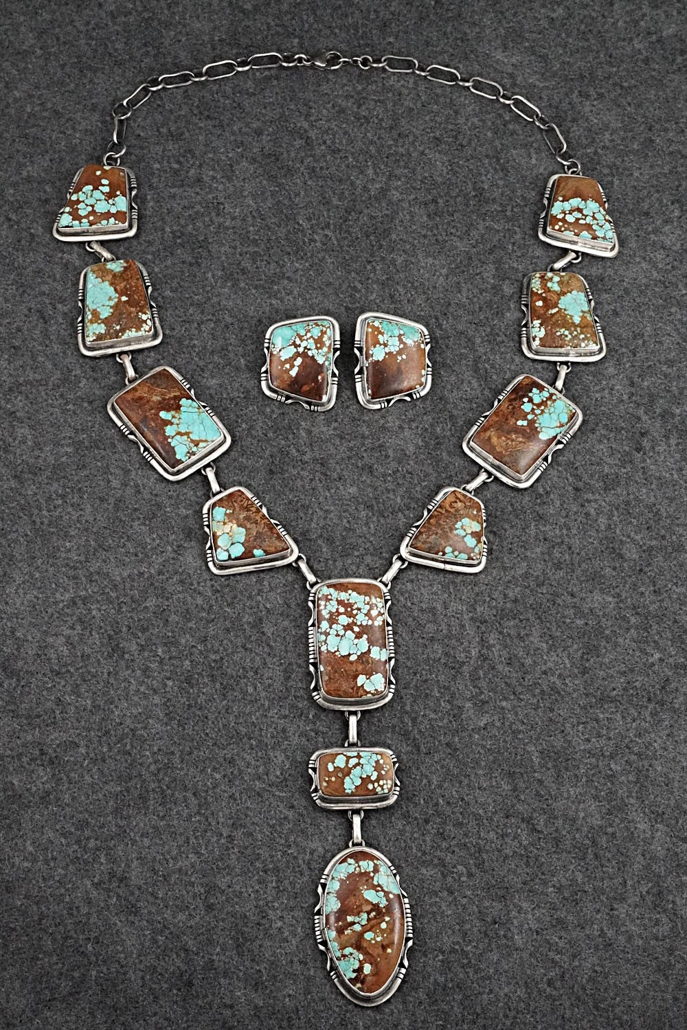 Turquoise & Sterling Silver Necklace and Earrings Set - Paul Livingston