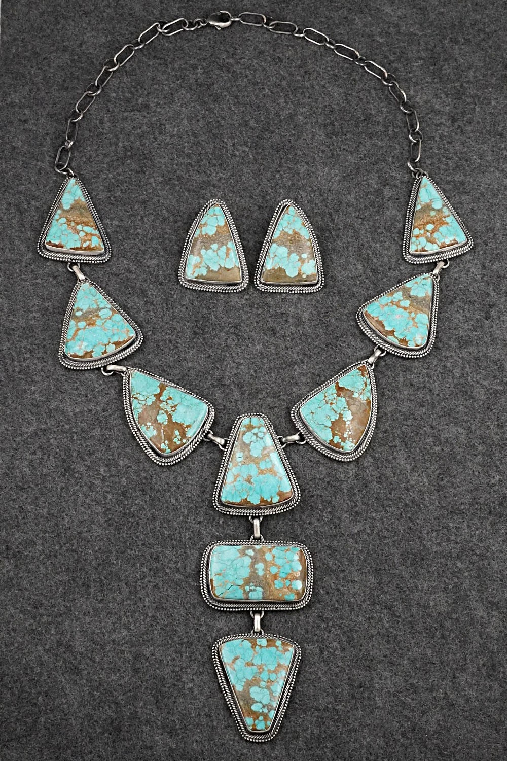 Turquoise & Sterling Silver Necklace and Earrings Set - Paul Livingston