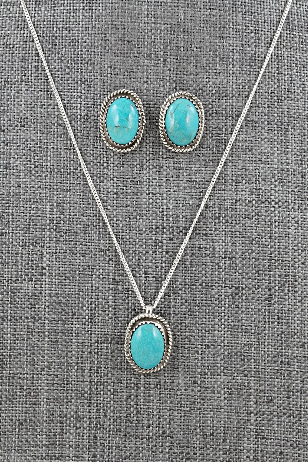 Turquoise & Sterling Silver Necklace and Earrings Set - Murray Hannaweeka