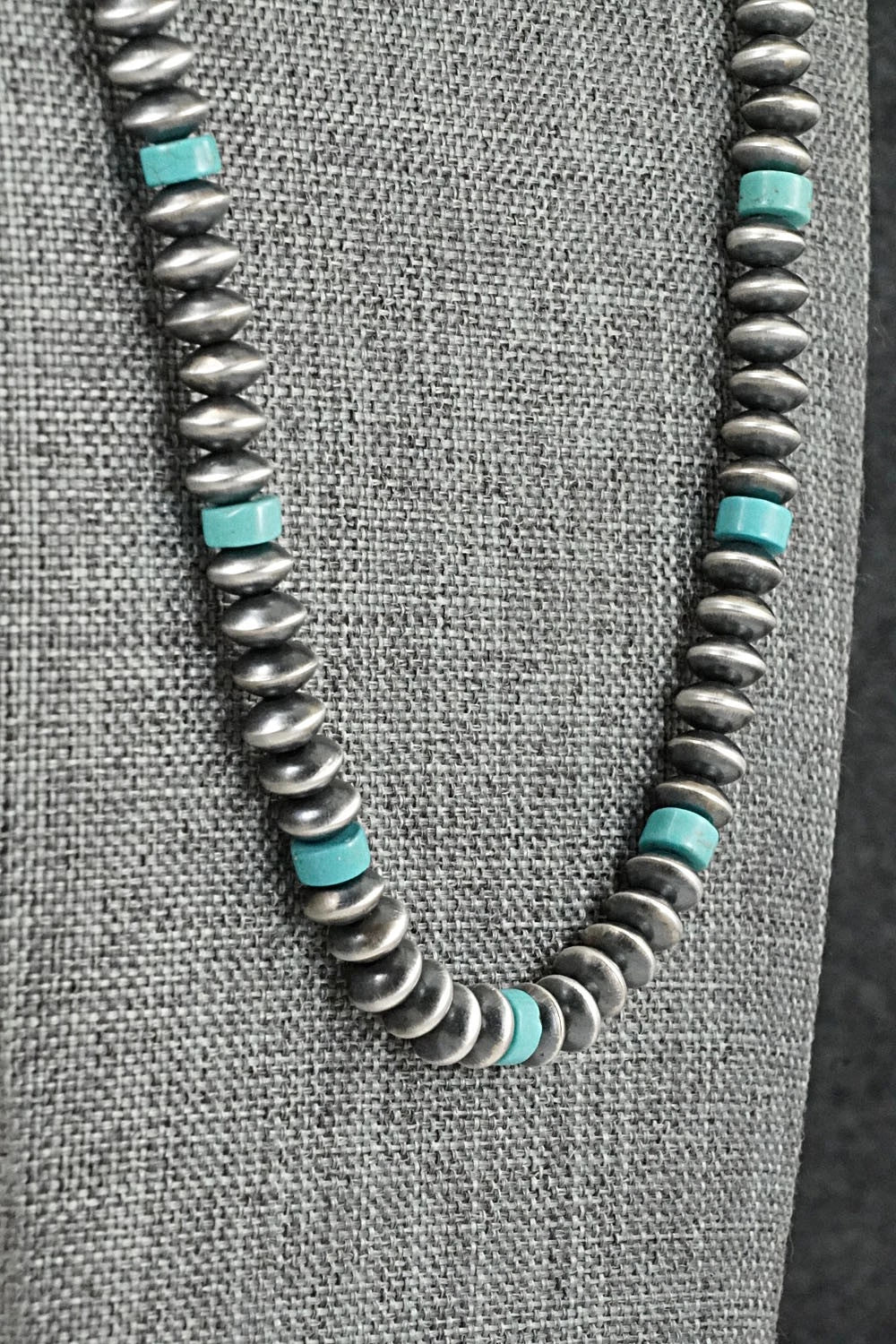 Turquoise & Sterling Silver Navajo Pearl Necklace 24" - Crystal Haley