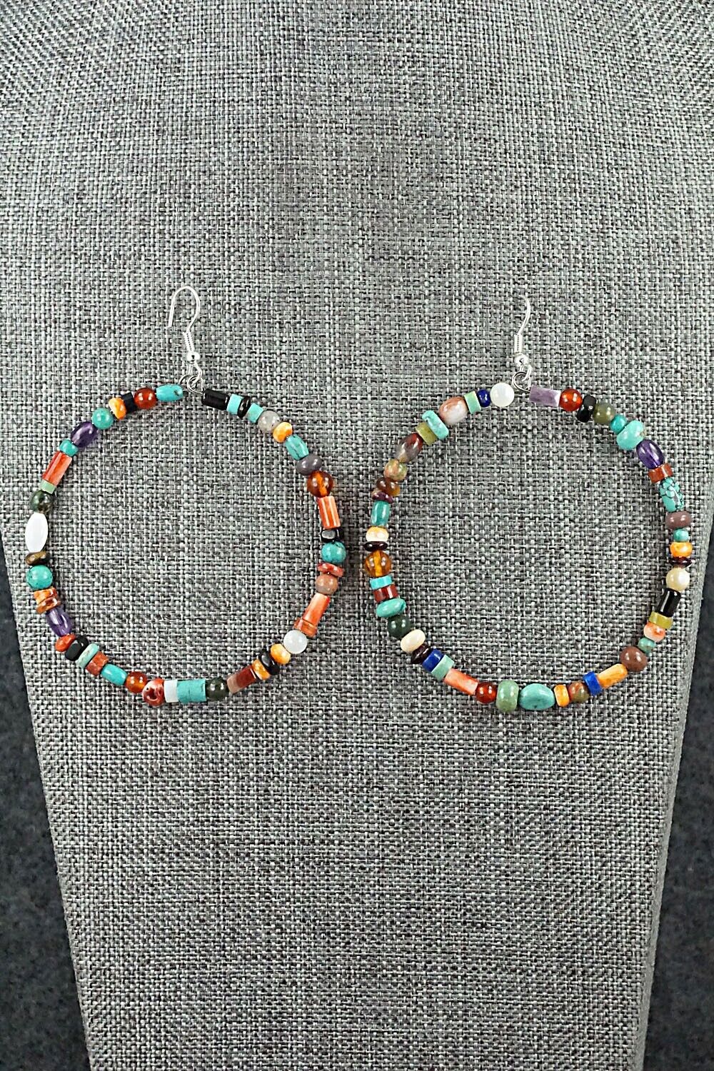 Multi Stone & Sterling Silver Hoop Earrings - Helen Tsosie