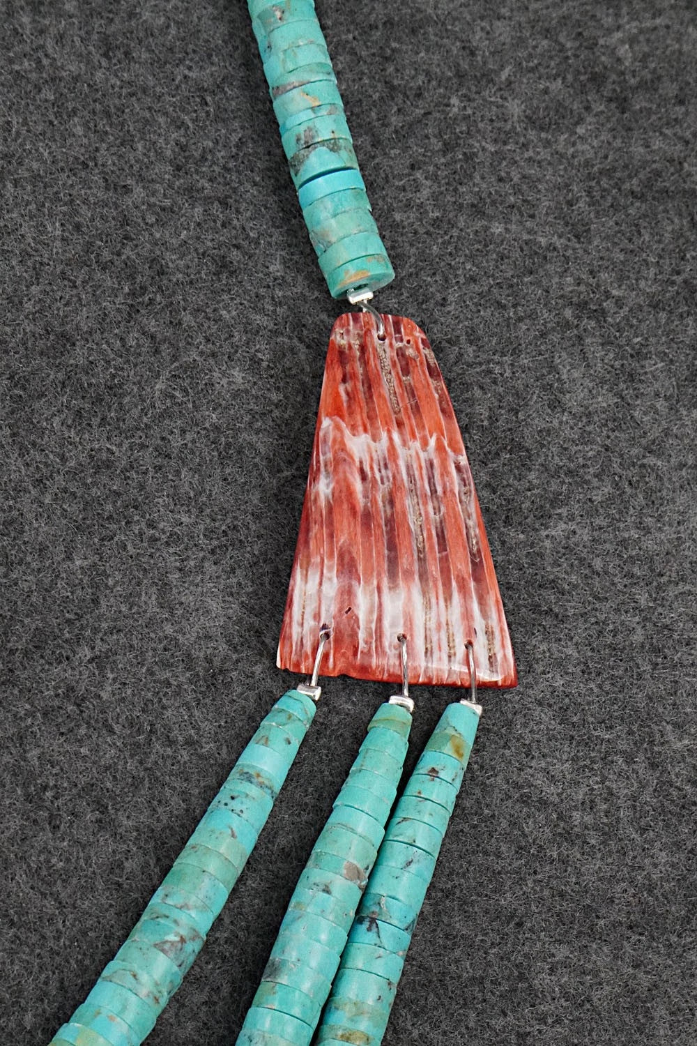 Turquoise, Spiny Oyster and Sterling Silver Necklace - Lupe Lovato