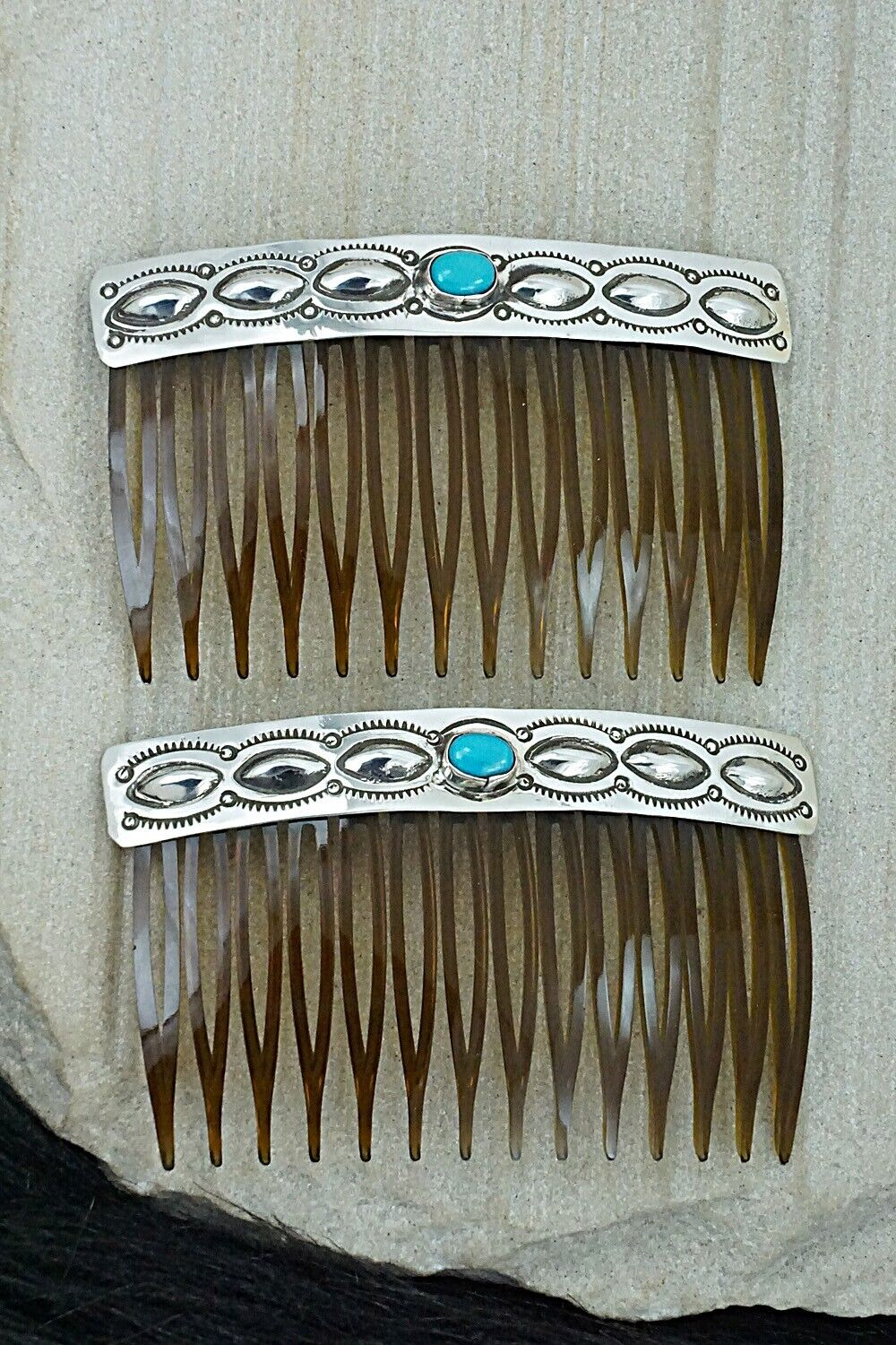 Turquoise & Sterling Silver Hair Combs - Jennie Blackgoat