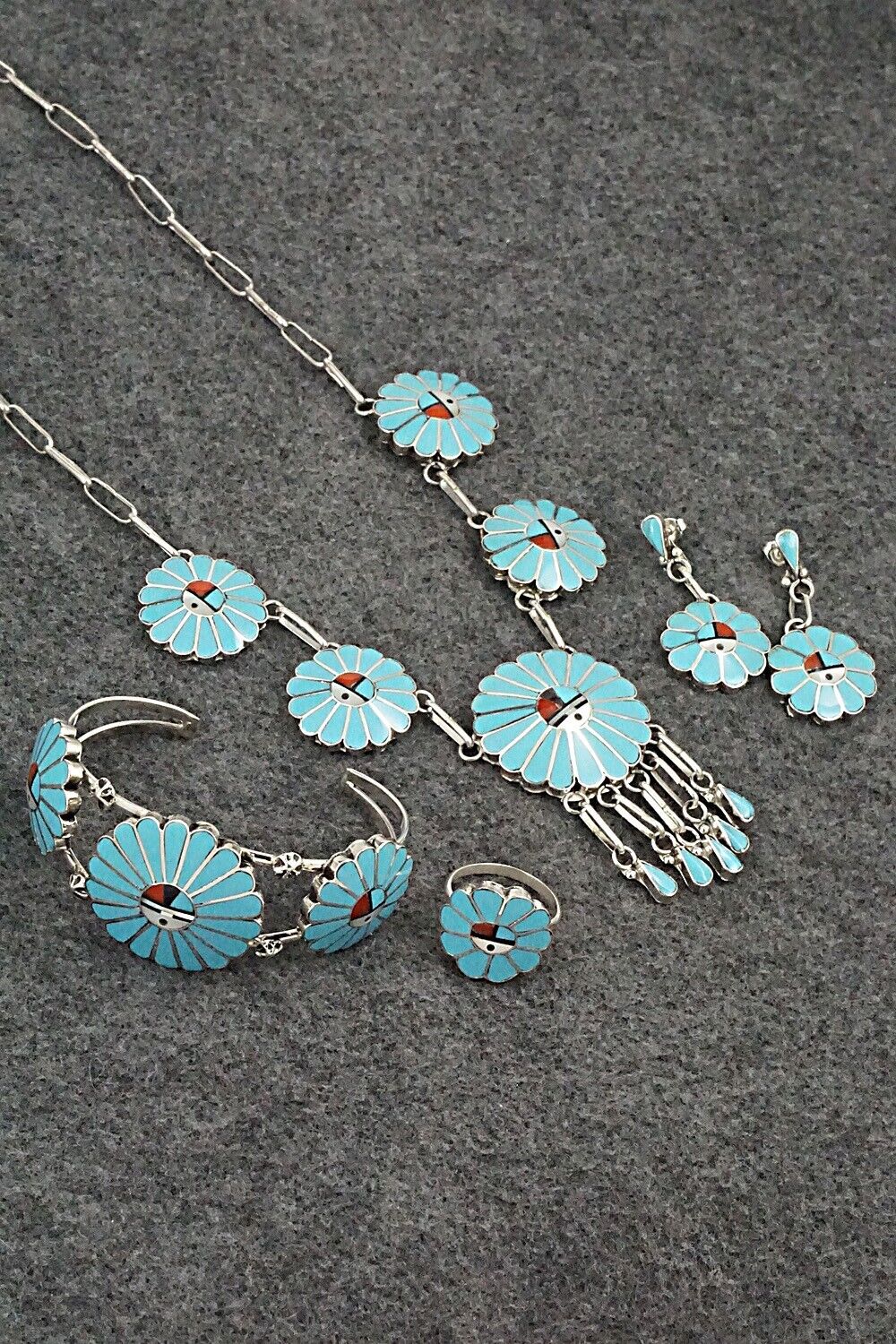 Multi-Stone & Sterling Silver Inlay Necklace Set - Burdain Soseeah