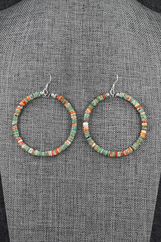 Turquoise, Spiny Oyster & Sterling Silver Earrings - Doreen Jake