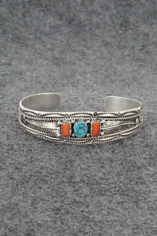 Turquoise, Coral & Sterling Silver Bracelet - Betty Begay