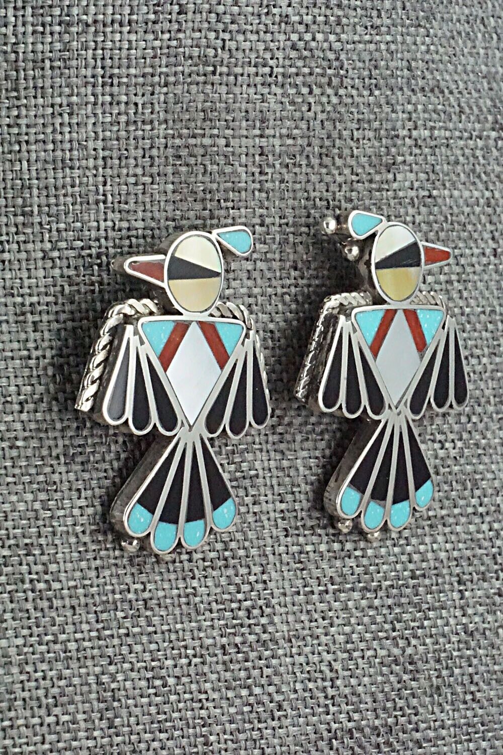 Multi Stone Inlay & Sterling Silver Earrings - Adrian Wallace