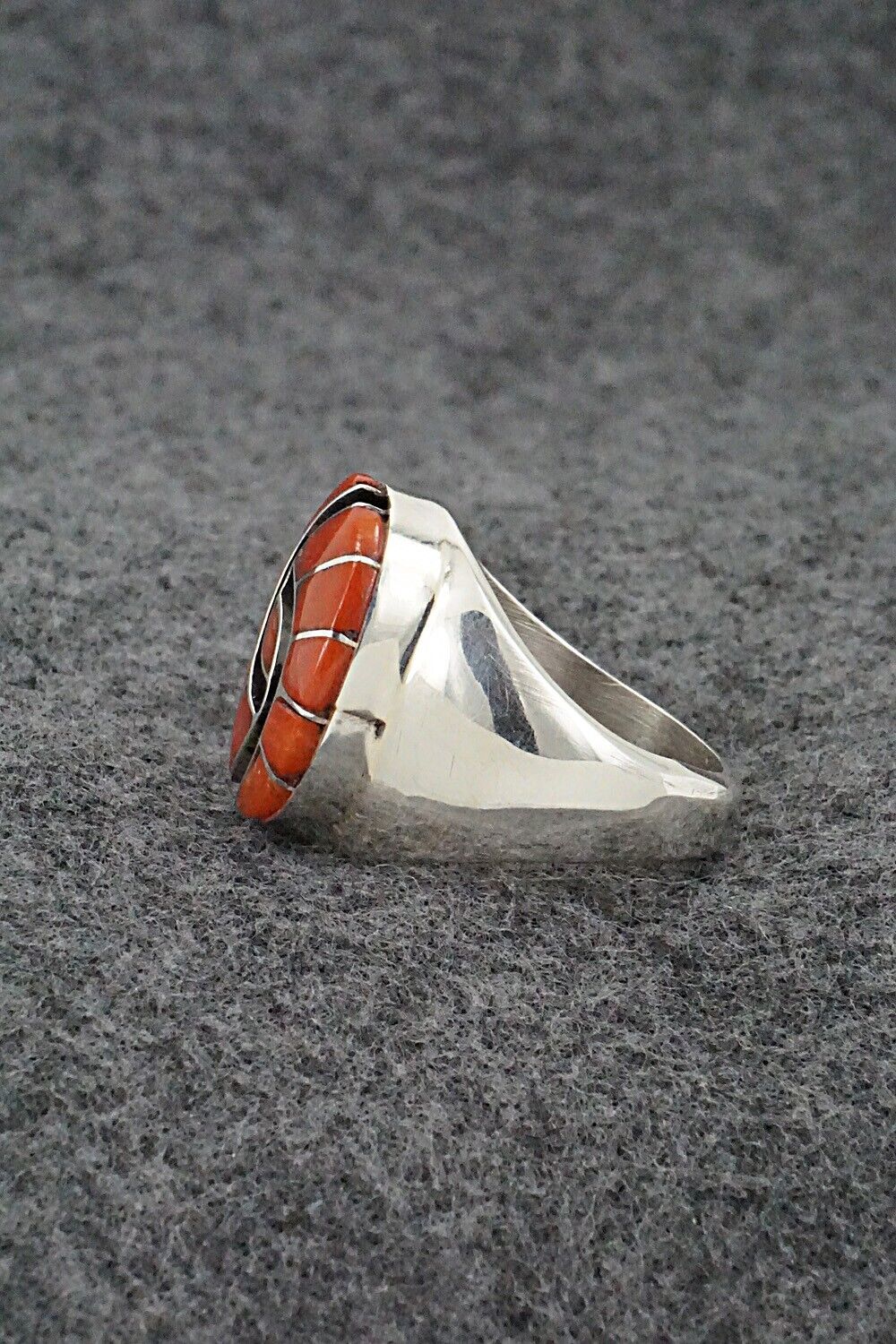 Coral & Sterling Silver Inlay Ring - Amy Wesley - Size 9.5