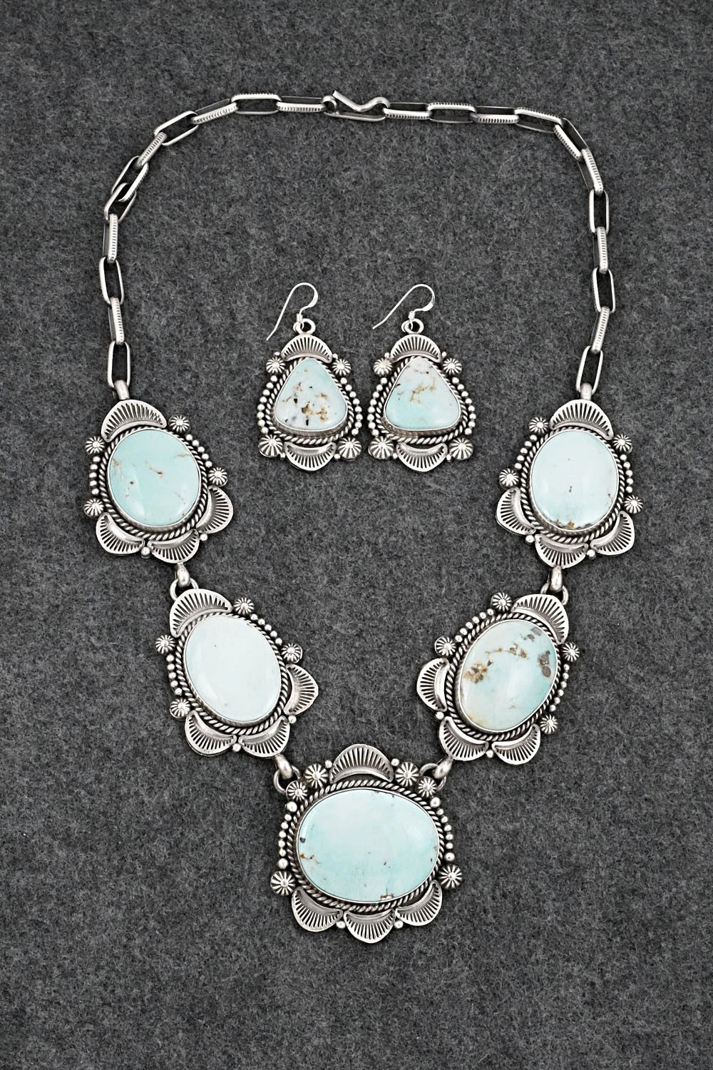 Turquoise & Sterling Silver Necklace and Earrings Set - Rosita Calladitto
