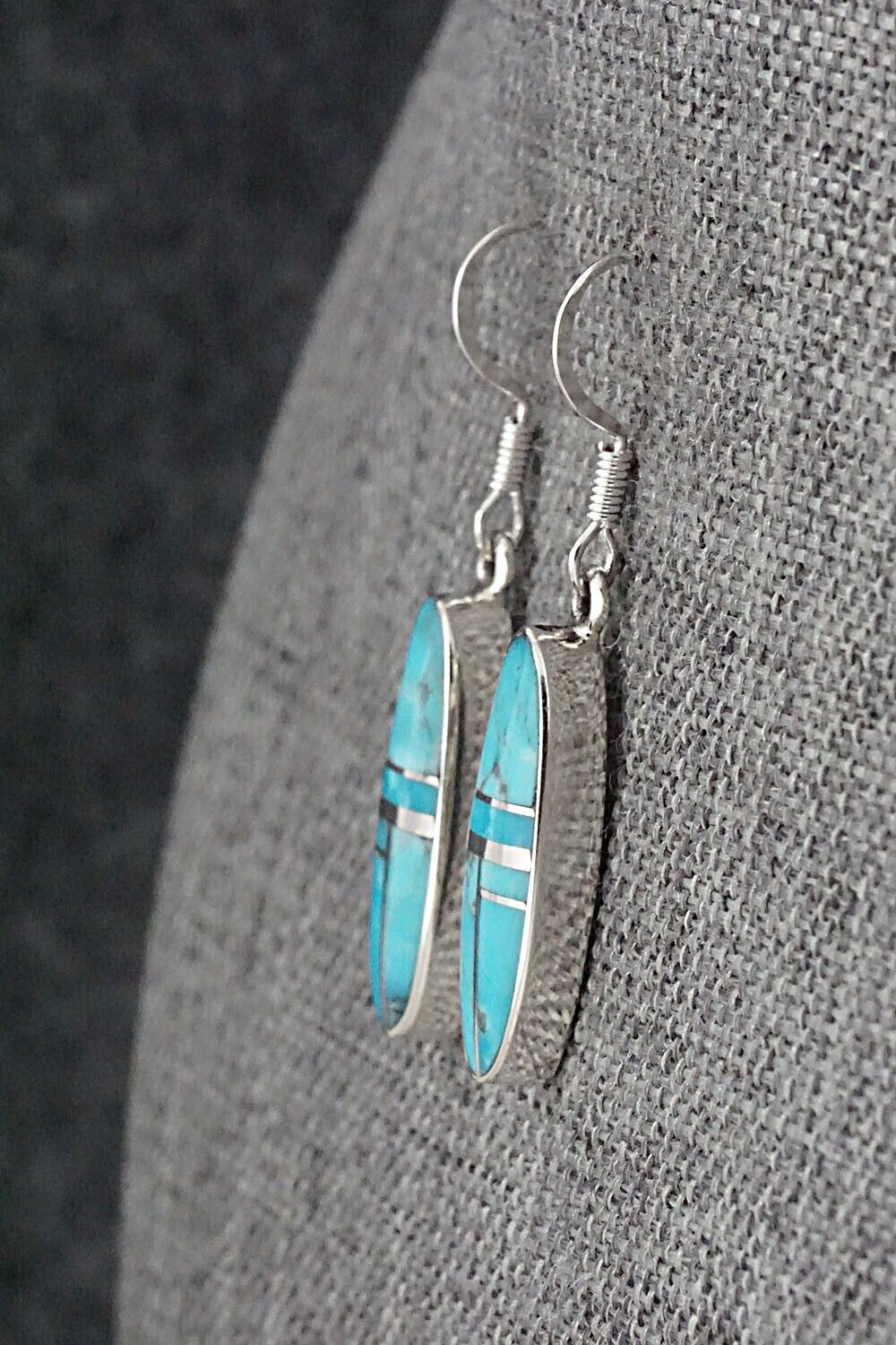 Turquoise & Sterling Silver Inlay Earrings - James Manygoats