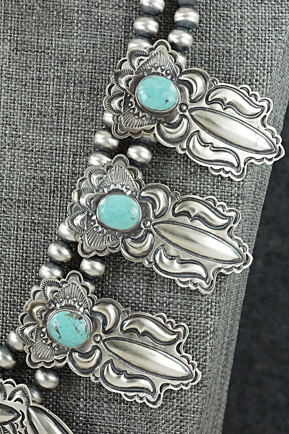 Turquoise & Sterling Silver Squash Blossom Necklace - Roland Dixson