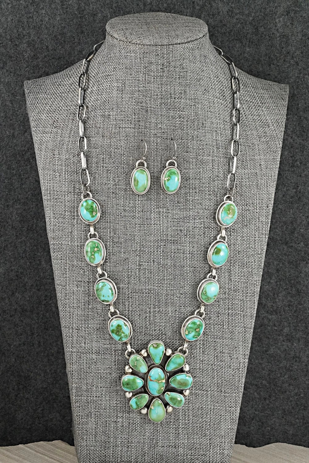 Turquoise & Sterling Silver Necklace and Earrings Set - Kathleen Livingston