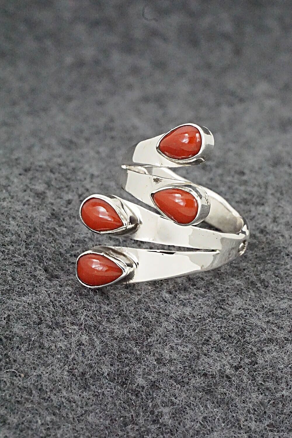 Coral & Sterling Silver Ring - Thomas Yazzie - Size 9.5