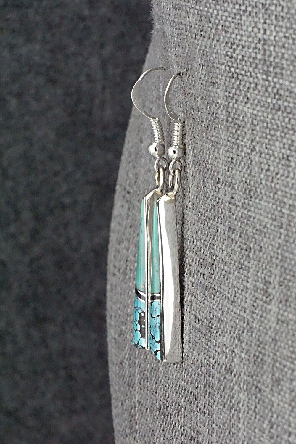 Turquoise, Onyx & Sterling Silver Inlay Earrings - Marilyn Yazzie