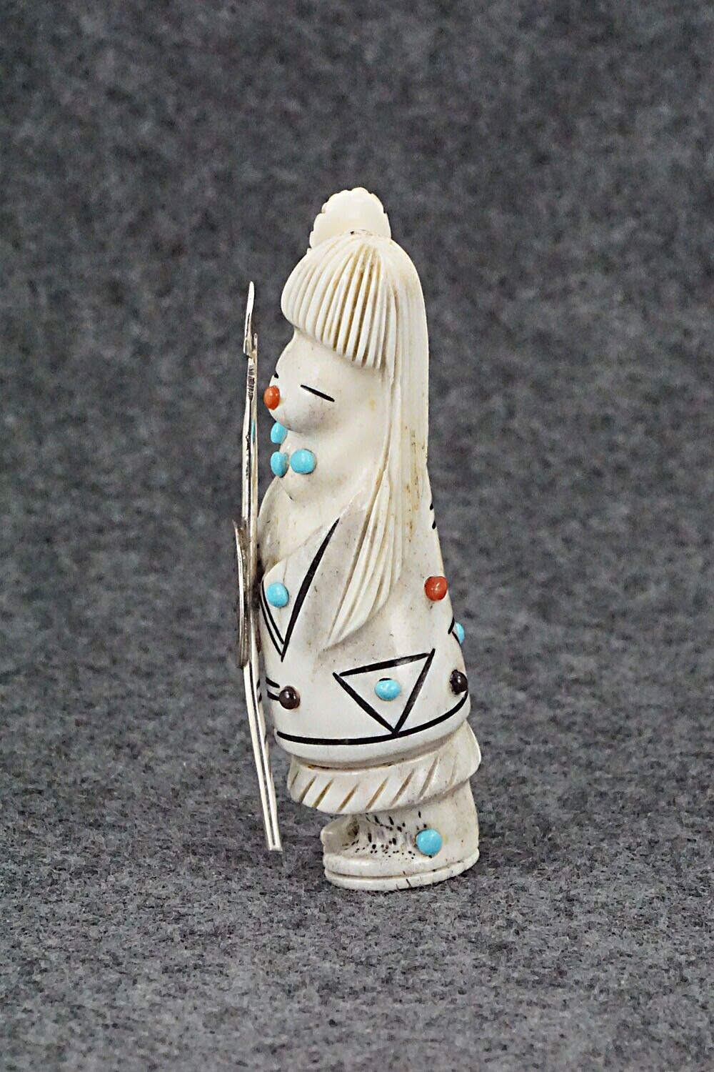 Hunter with Spear & Shield Zuni Fetish Carving - Claudia Peina