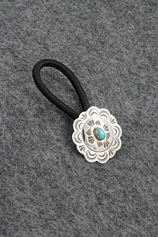 Turquoise & Sterling Silver Hair Tie - Bertha Begay