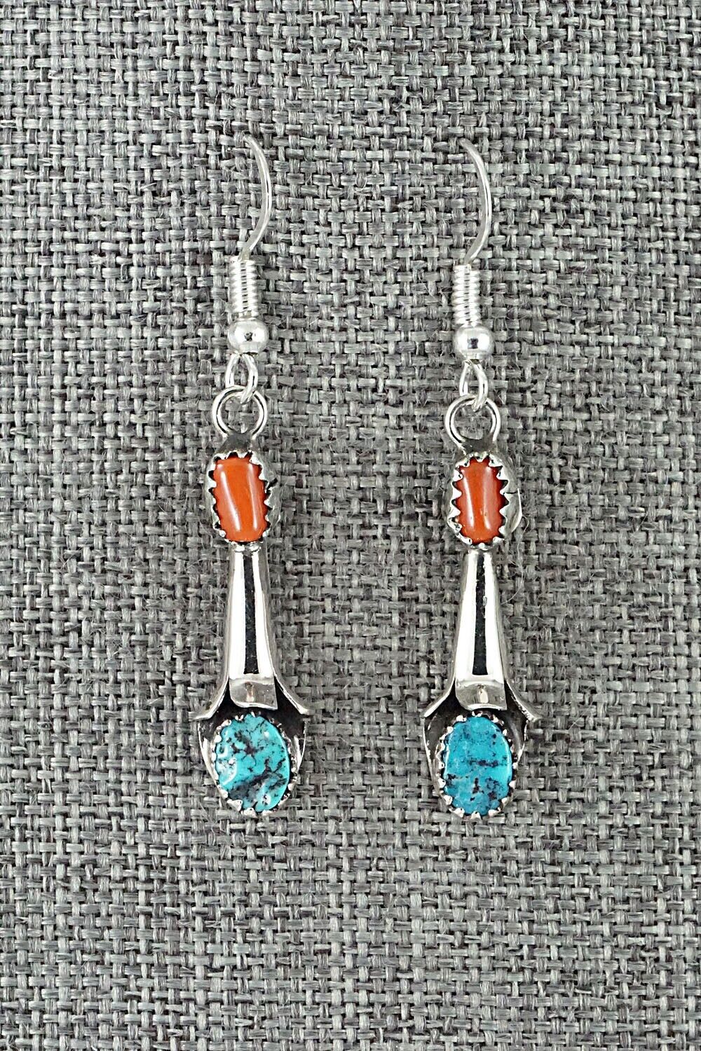 Turquoise, Coral & Sterling Silver Squash Blossom Set - Phil Garcia