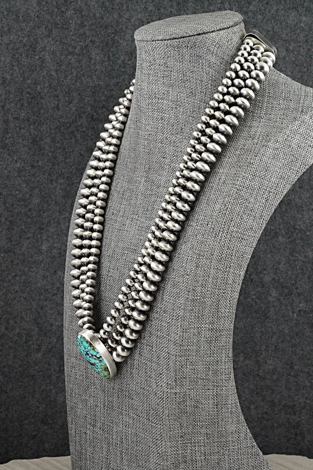Turquoise & Sterling Silver Navajo Pearl Necklace - Gruber & Halwood