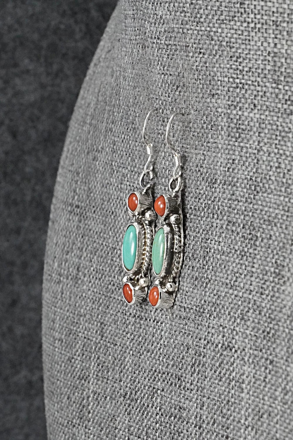 Turquoise, Coral & Sterling Silver Earrings - Verley Betone