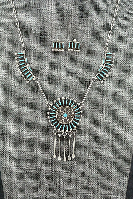 Turquoise & Sterling Silver Necklace and Earrings Set - Philander Gia