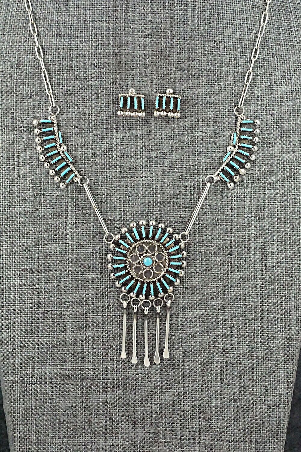 Turquoise & Sterling Silver Necklace and Earrings Set - Philander Gia