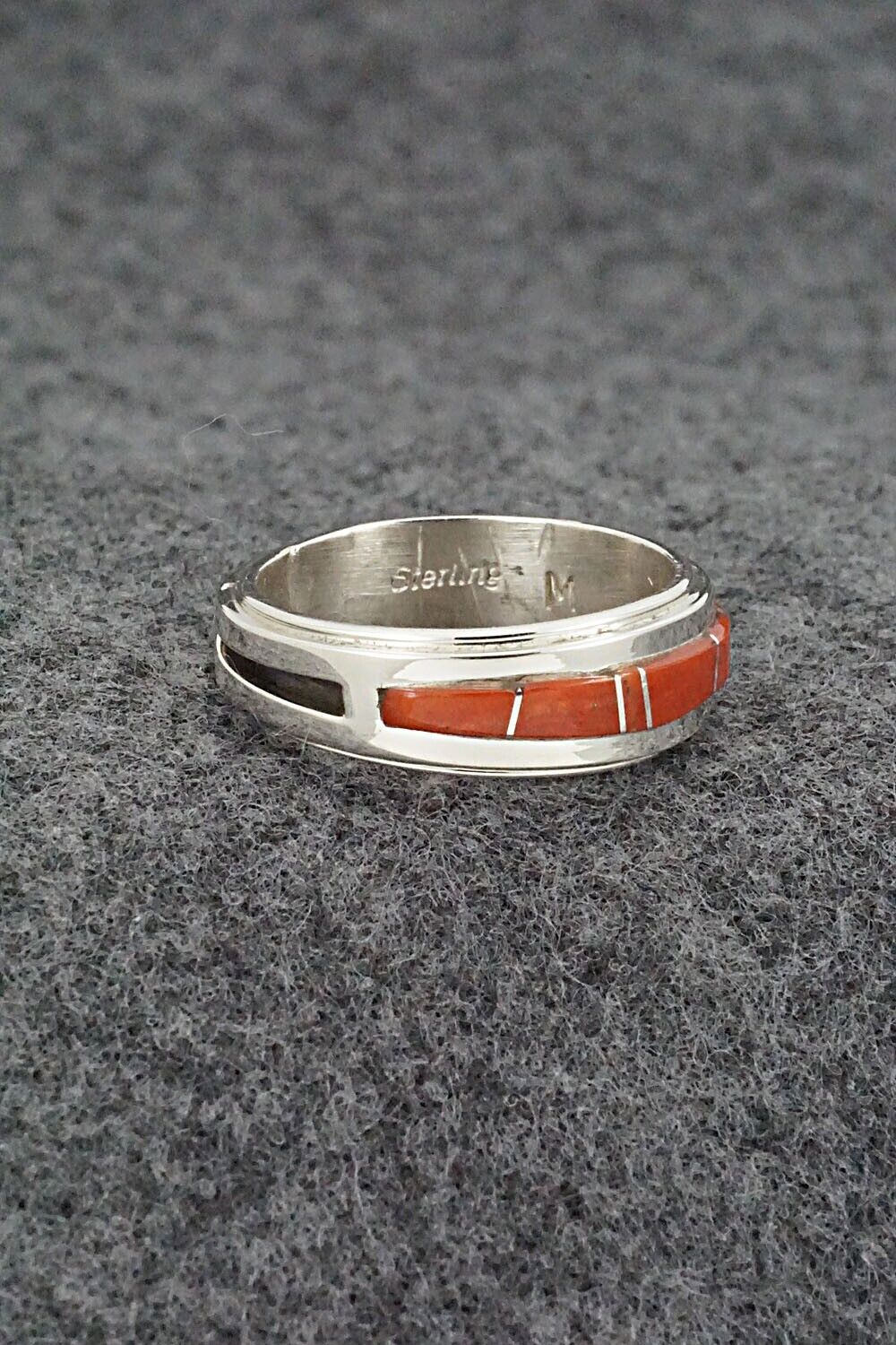 Coral & Sterling Silver Inlay Ring - Wilbert Muskett Jr. - Size 8