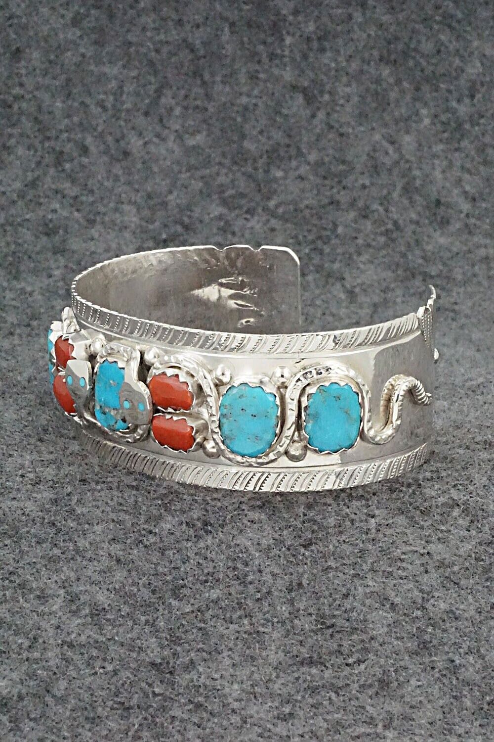 Turquoise, Coral & Sterling Silver Bracelet - Joy Calavaza