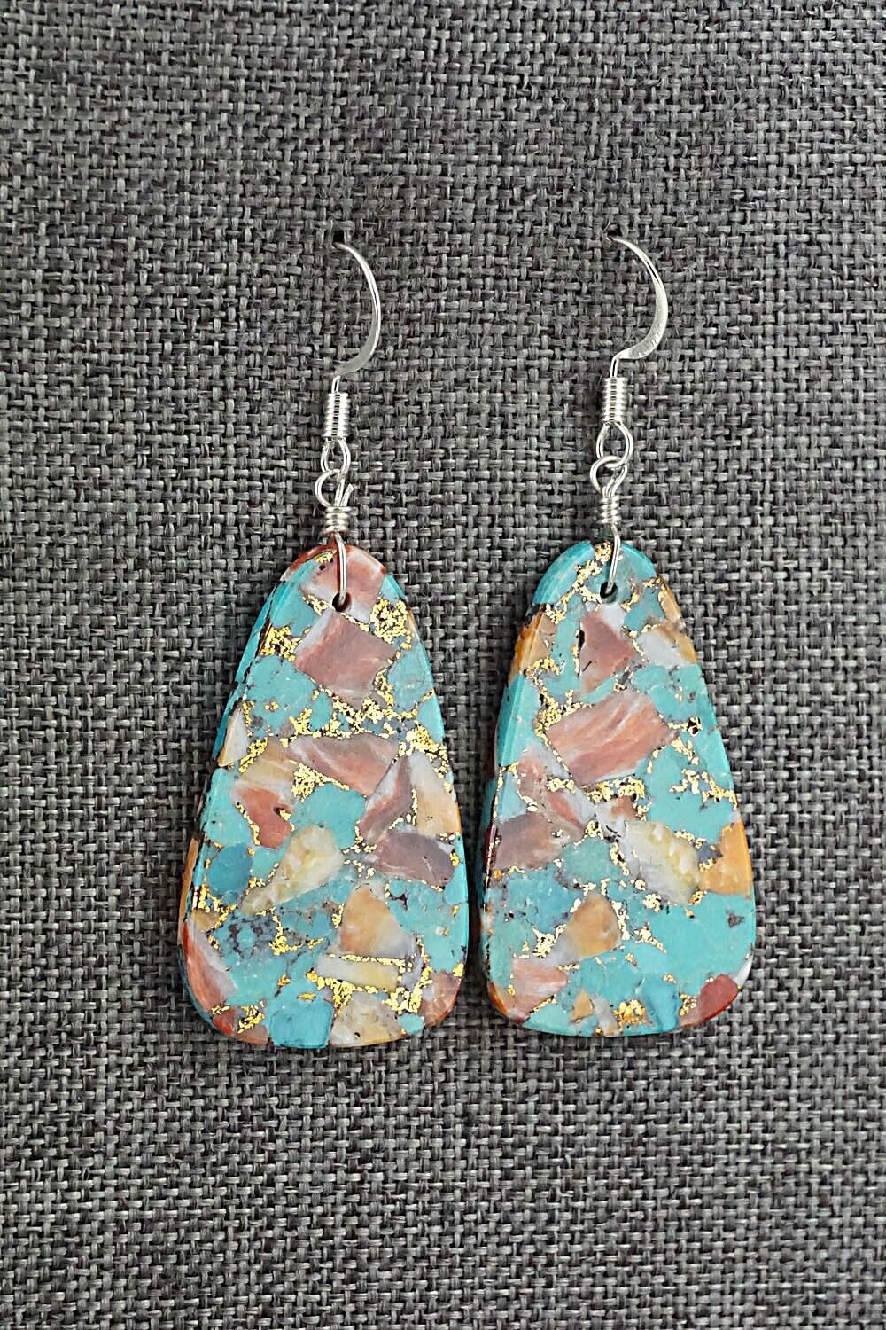 Spiny Oyster, Turquoise & Sterling Silver Earrings - Lupe Lovato
