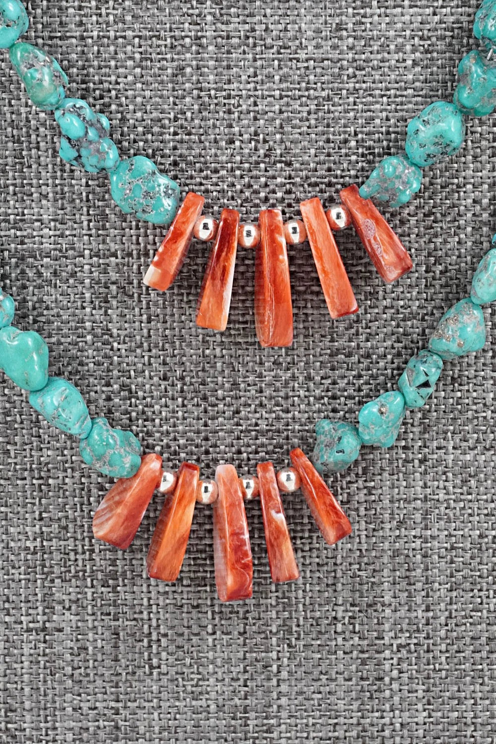 Spiny Oyster, Turquoise & Sterling Silver Necklace Set - Erika Brown