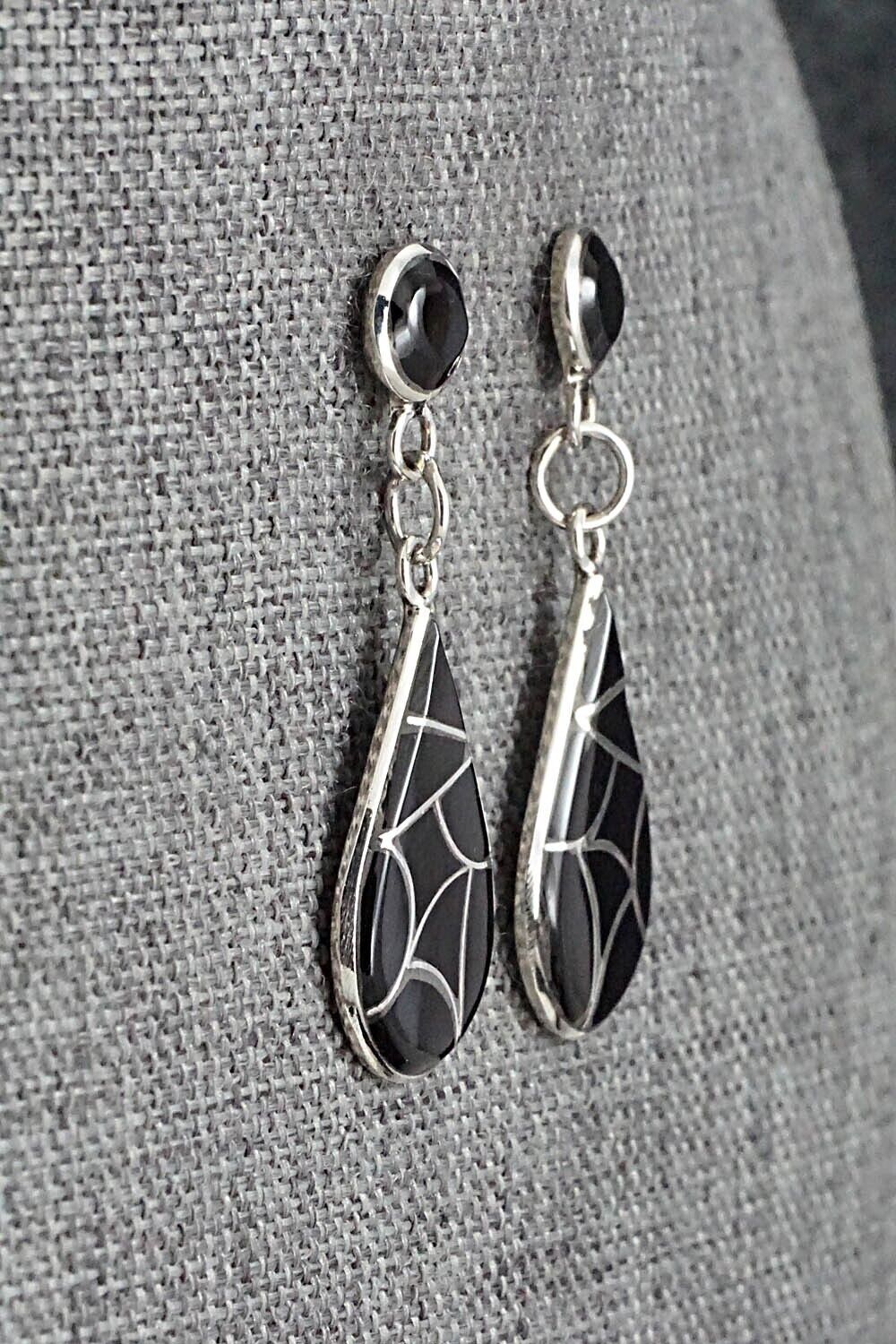 Onyx & Sterling Silver Inlay Earrings - Delorna Lahi