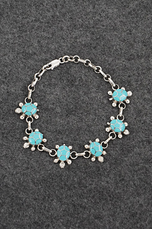 Turquoise & Sterling Silver Link Bracelet - Chris & Amielda Peynetsa