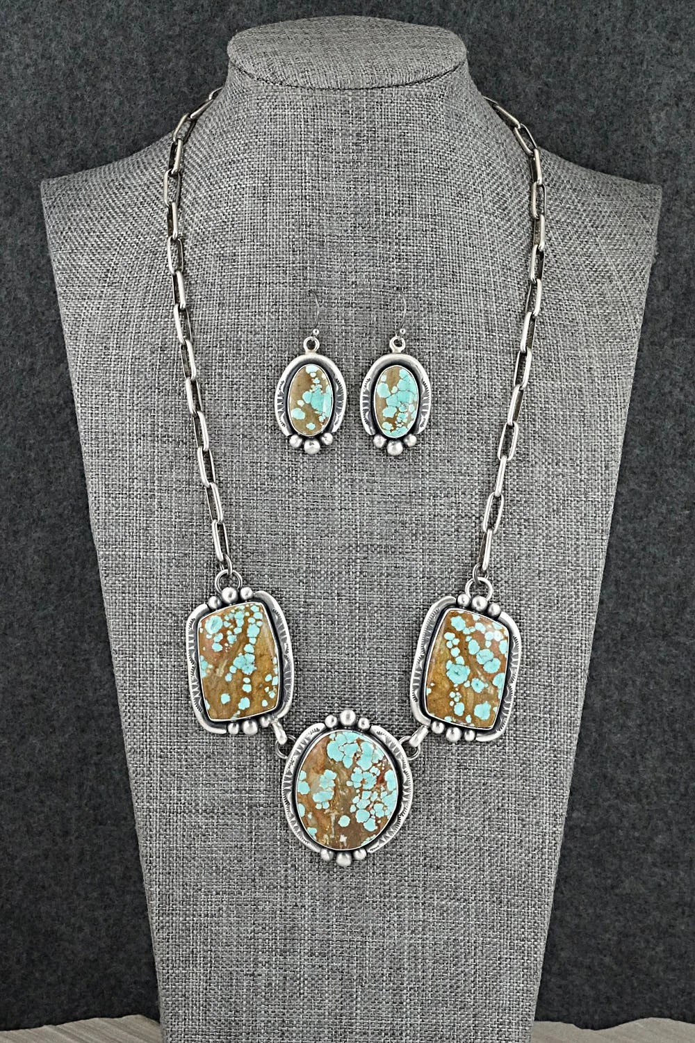 Turquoise & Sterling Silver Necklace and Earrings Set - Paul Livingston