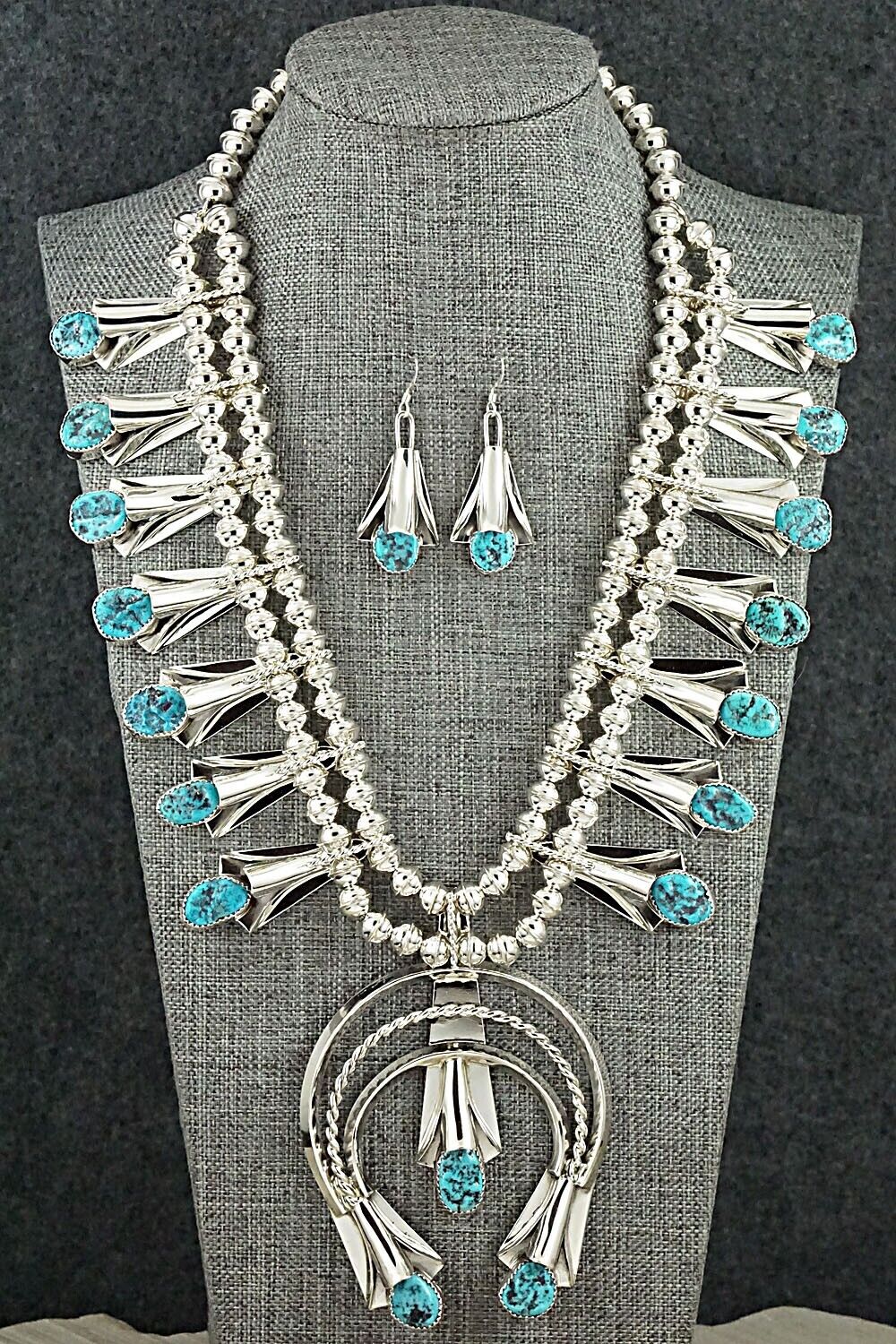 Turquoise & Sterling Silver Squash Blossom Set - Louise Yazzie