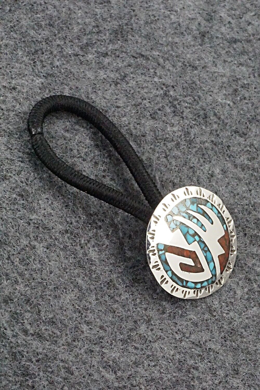 Turquoise, Coral & Sterling Silver Hair Tie - Joleen Yazzie