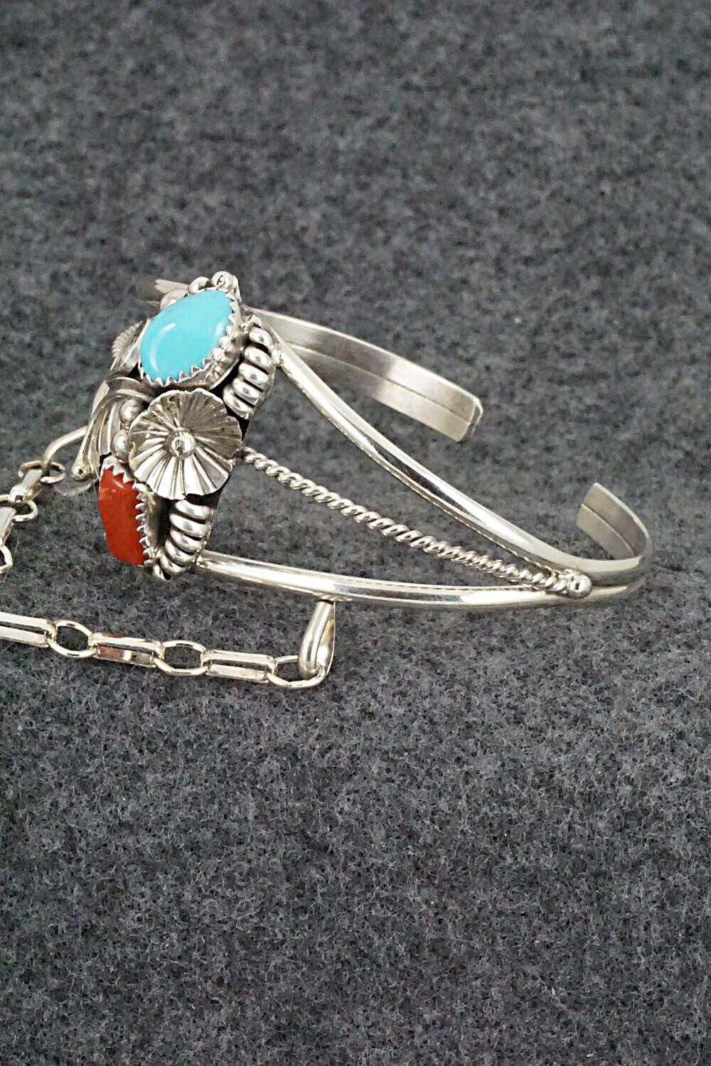 Coral and Turquoise Bracelet & Ring - Max Calladitto - Size 7.5 (Adj.)