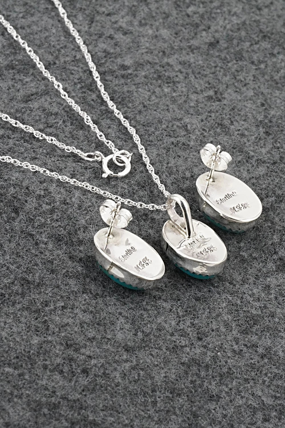 Turquoise & Sterling Silver Necklace Set - Murray Hannaweeka
