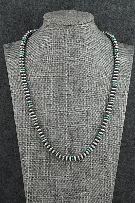 Turquoise & Sterling Silver Navajo Pearl Necklace 20" - Tonisha Haley