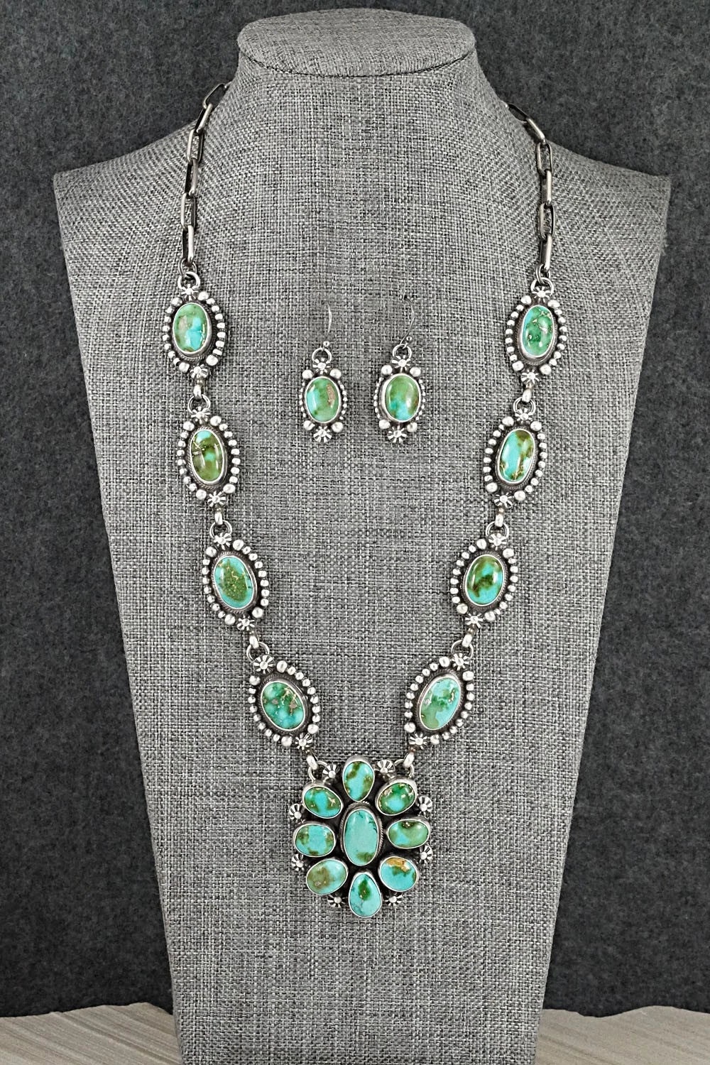 Turquoise & Sterling Silver Necklace and Earrings Set - Kathleen Livingston