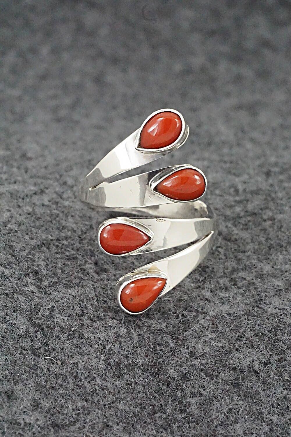 Coral & Sterling Silver Ring - Thomas Yazzie - Size 9.25