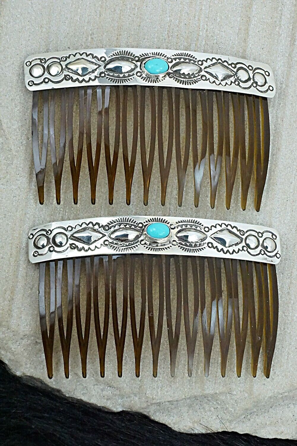 Turquoise & Sterling Silver Hair Combs - Jennie Blackgoat