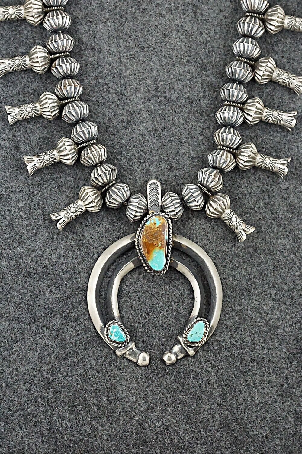 Turquoise & Sterling Silver Squash Blossom Necklace - Chris Hale