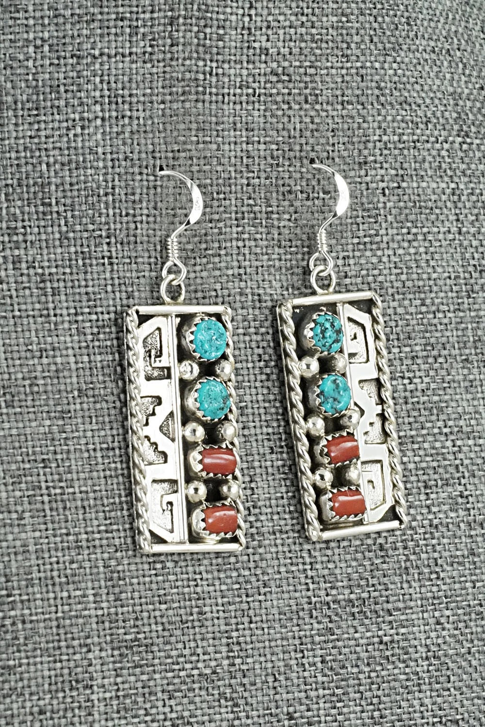 Turquoise, Coral & Sterling Silver Earrings - Ronnie Spencer