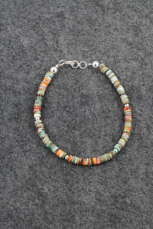 Turquoise, Spiny Oyster & Sterling Silver Bracelet - Doreen Jake