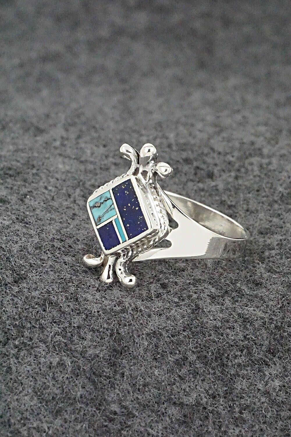 Turquoise, Lapis & Sterling Silver Inlay Ring - James Manygoats - Size 9