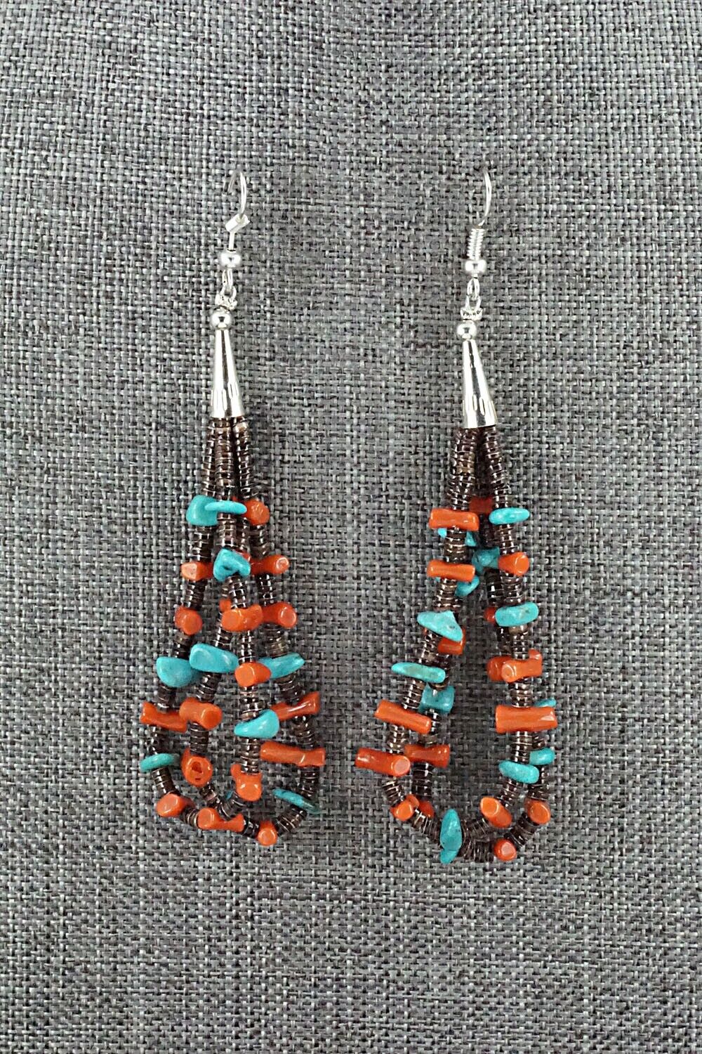 Turquoise, Coral, Shell & Sterling Silver Earrings - Daniel Coriz