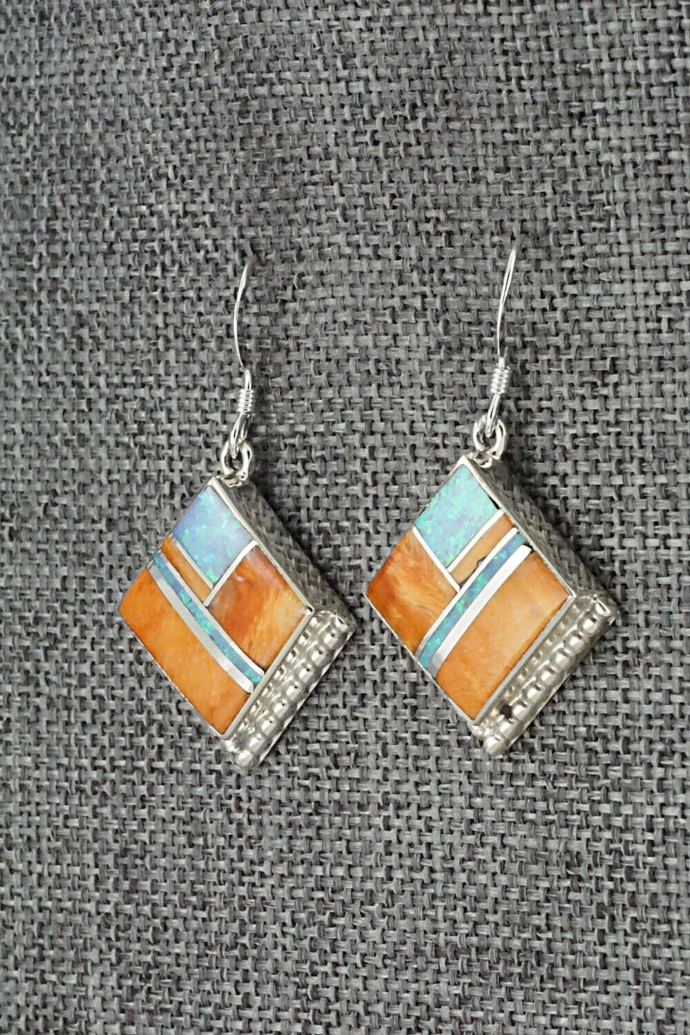 Spiny Oyster, Opalite & Sterling Silver Inlay Earrings - James Manygoats