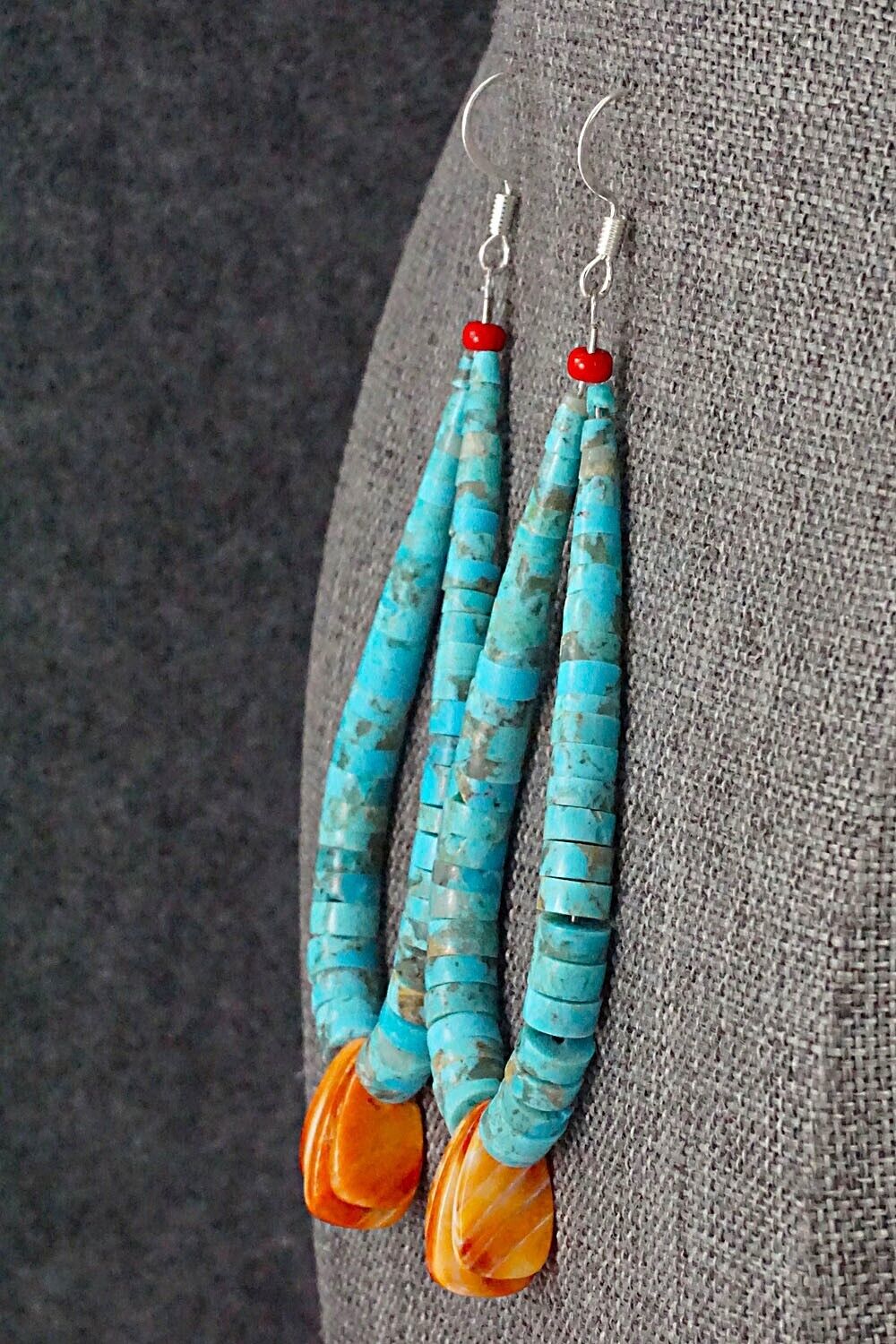 Spiny Oyster, Turquoise & Sterling Silver Earrings - Lupe Lovato