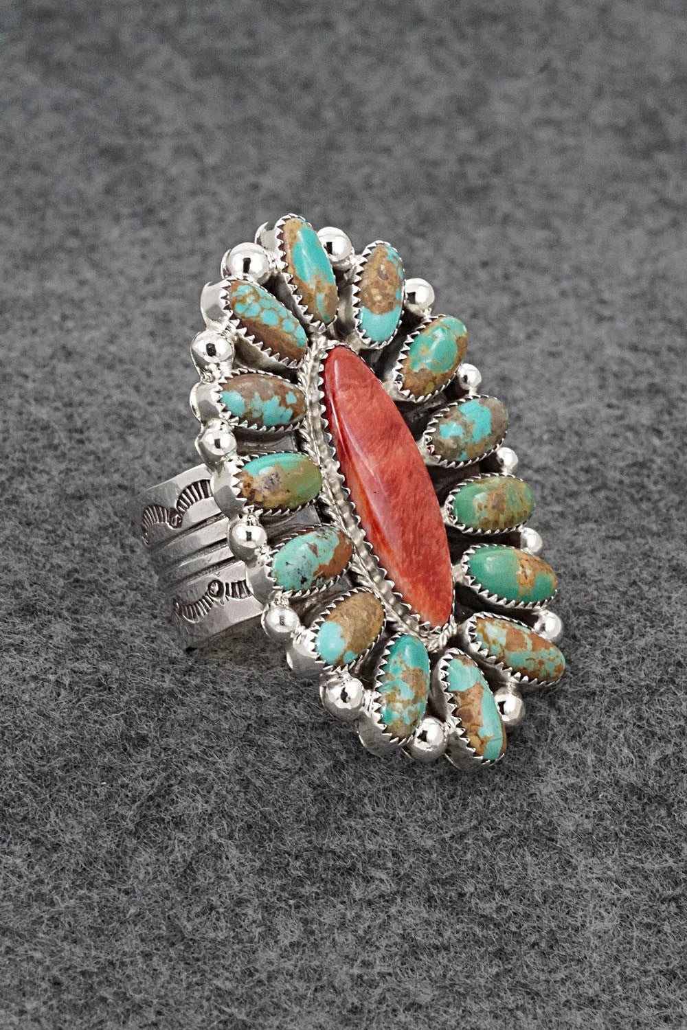 Turquoise, Spiny Oyster & Sterling Silver Ring - Anthony Brown - Size 11