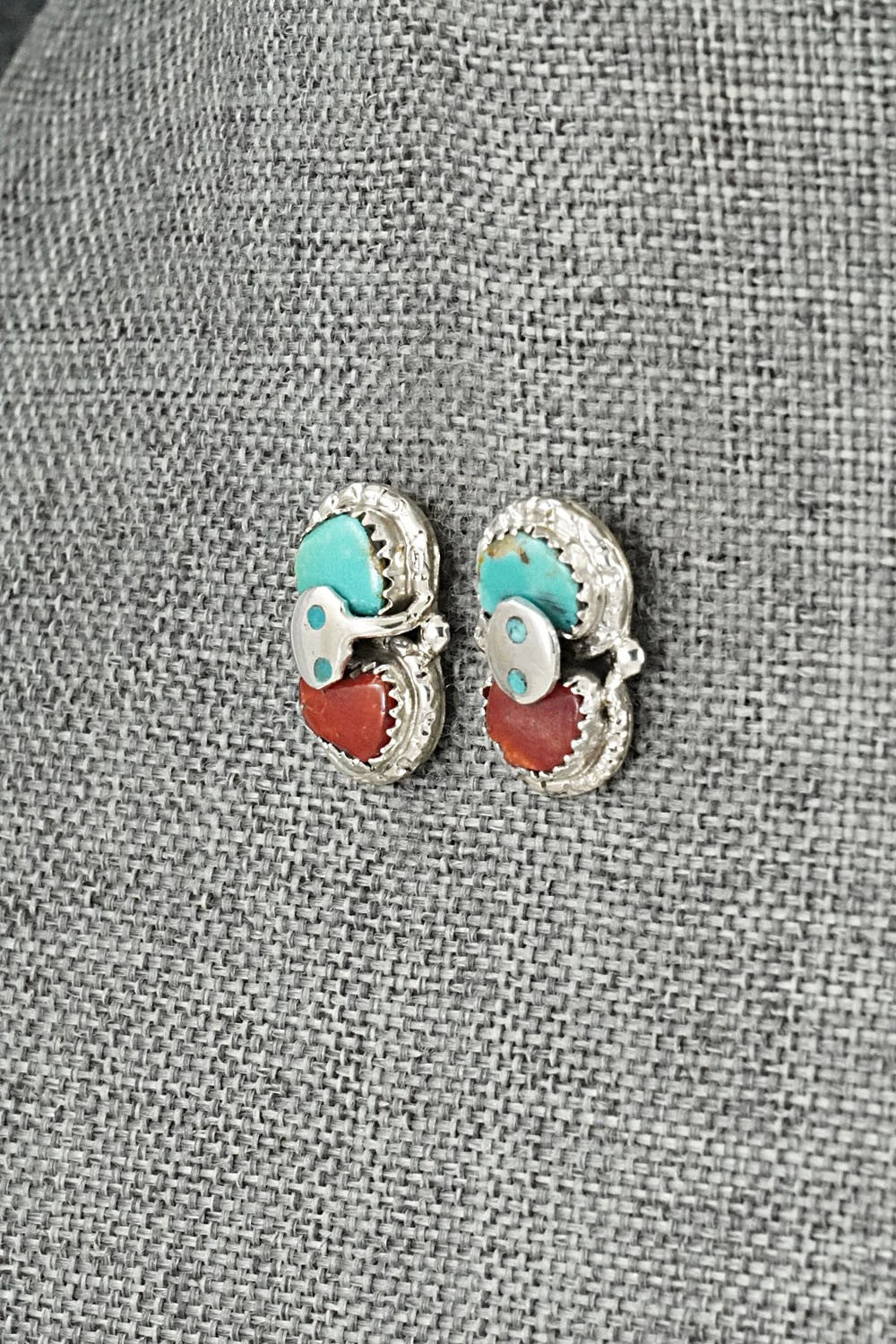 Turquoise, Coral & Sterling Silver Squash Blossom Set - Gayle Calavaza