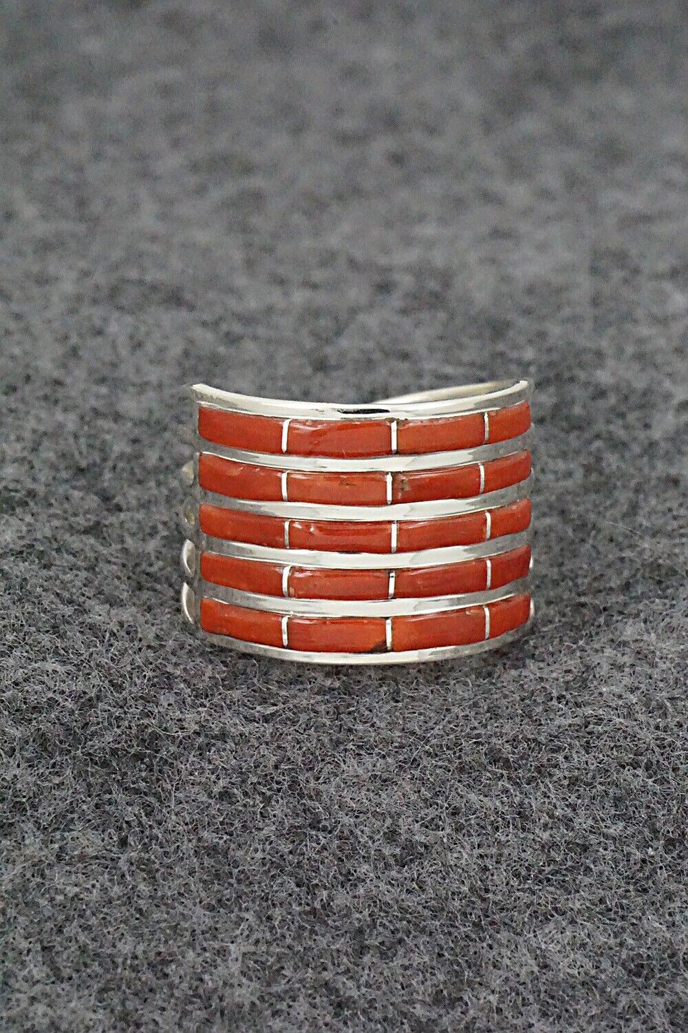 Coral & Sterling Silver Ring - Andrew Enrico - Size 9